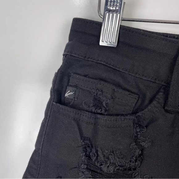 KanCan Black Distressed Raw Frayed Hem High Rise Denim Shorts Women's - Picture 2 of 10